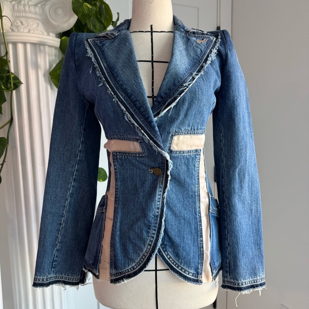 RARE Runway 2004 Alexander McQueen “Deliverance” Denim and Tulle Jacket - Sz. 42